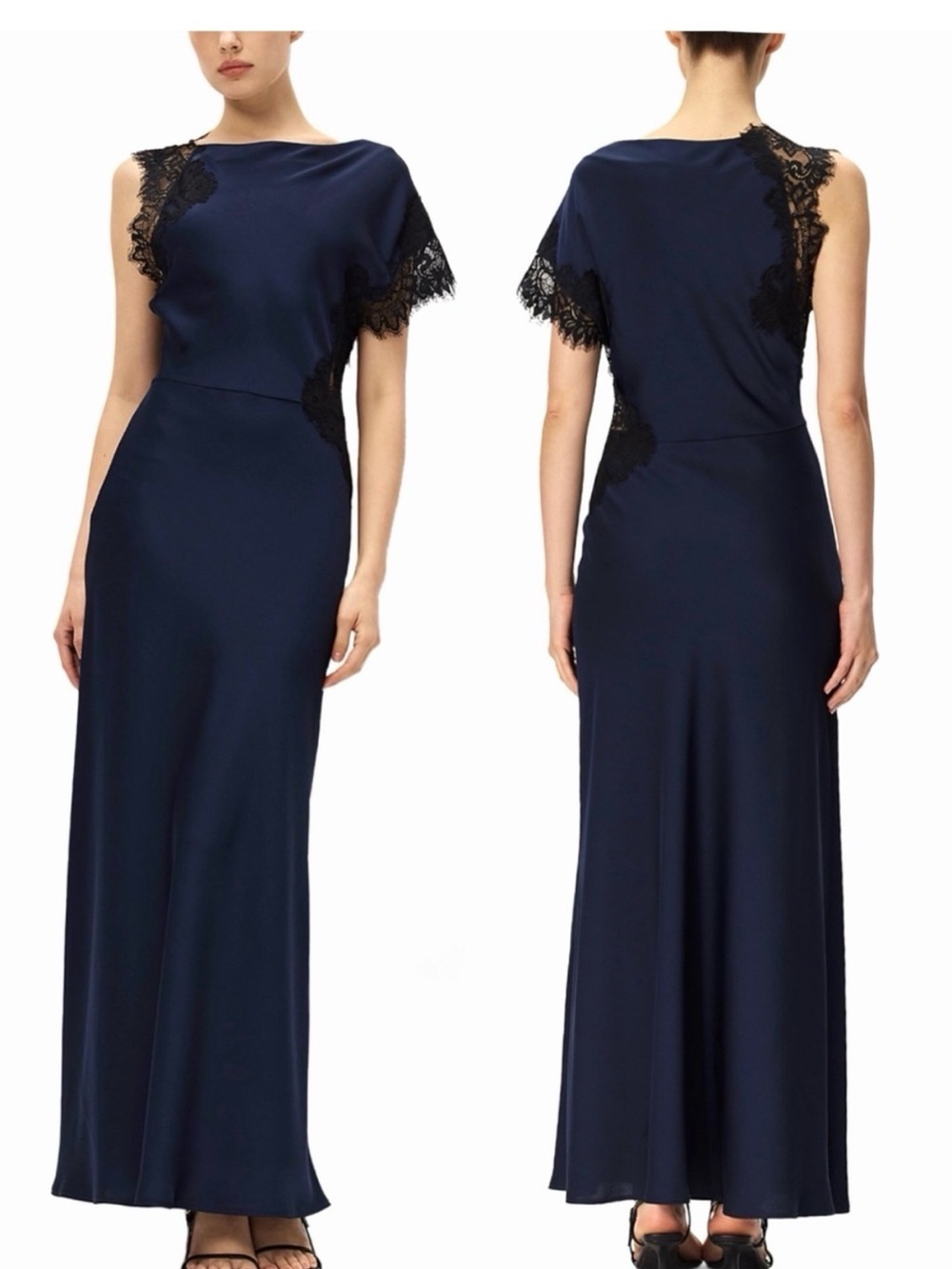 ELODIE THE LABEL Navy Lace-Trim Slip Dress Sz Small